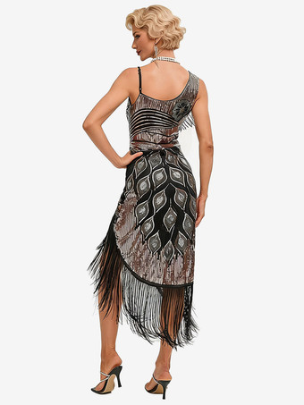 Great Gatsby Kleid Flapper-Kleid der 1920er Jahre Paillettenkleid schwarzes Kleid Vintage-Kostüme
