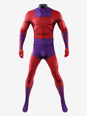 X-メン 97 マグニートー コスプレ エリック スーパーヒーロー衣装 赤紫のボディスーツ ドラマチックなケープ ヘルメット フルセット