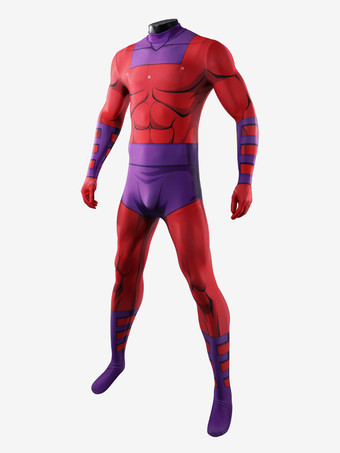X-メン 97 マグニートー コスプレ エリック スーパーヒーロー衣装 赤紫のボディスーツ ドラマチックなケープ ヘルメット フルセット