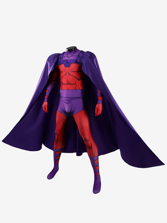 X-メン 97 マグニートー コスプレ エリック スーパーヒーロー衣装 赤紫のボディスーツ ドラマチックなケープ ヘルメット フルセット