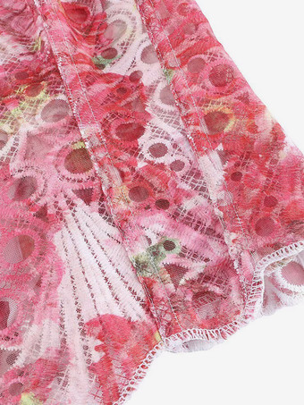 Korsett-Bustier aus rosafarbener floraler Spitze mit Überbrustband trägerlos mit Stahlstäben verstärkt