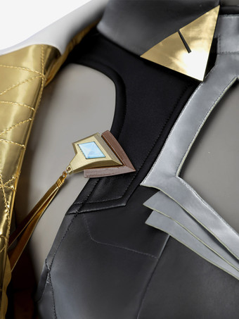 オーバーウォッチ ジュノ スペースレンジャー コスプレユニフォーム 未来的なボディスーツセット ゴールドの裏地付きジャケットとレッグガードパーツ