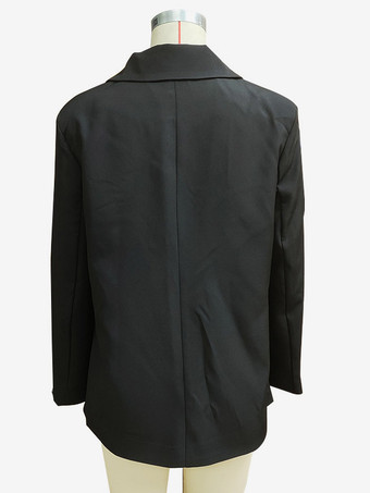 Offener Blazer für Damen langer Schnitt Reverskragen lockere Passform lässige schwarze Anzugjacke