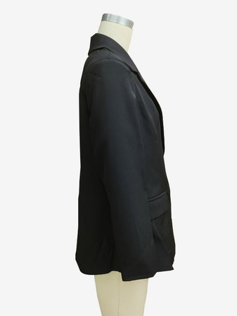 Offener Blazer für Damen langer Schnitt Reverskragen lockere Passform lässige schwarze Anzugjacke