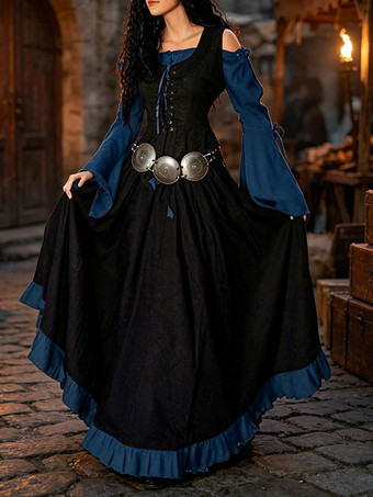 Blau Halloween Mittelalterliches Renaissance-Korsettkleid Vintage Fantasy Faire Kleid Hexen-Ästhetik Outfit