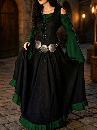Grün Halloween Mittelalterliches Renaissance-Korsettkleid Vintage Fantasy Faire Kleid Hexen-Ästhetik Outfit
