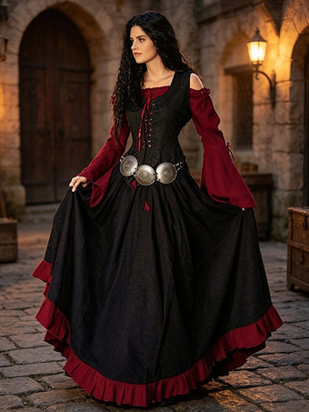 RotHalloween Mittelalterliches Renaissance-Korsettkleid Vintage Fantasy Faire Kleid Hexen-Ästhetik Outfit