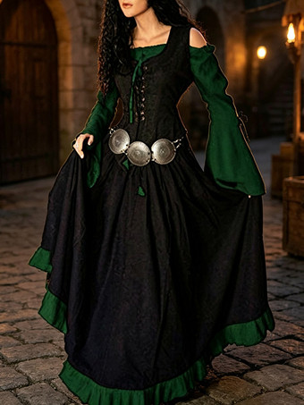 Braun      Halloween Mittelalterliches Renaissance-Korsettkleid Vintage Fantasy Faire Kleid Hexen-Ästhetik Outfit