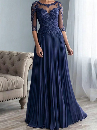 Königliche Lila  Brautmutterkleider A-Linie- Abendkleider für Hochzeit Chiffon Schweinchen Rosa 1/2 Ärmel Hochzeit mit Bateau-Kragen bodenlang und Reißverschluss
