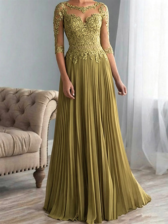 Avocado grünBrautmutterkleider A-Linie- Abendkleider für Hochzeit Chiffon Schweinchen Rosa 1/2 Ärmel Hochzeit mit Bateau-Kragen bodenlang und Reißverschluss