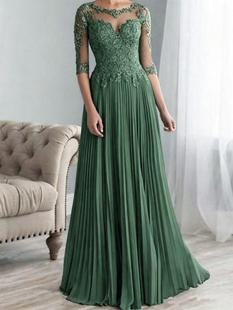 Grün Brautmutterkleider A-Linie- Abendkleider für Hochzeit Chiffon Schweinchen Rosa 1/2 Ärmel Hochzeit mit Bateau-Kragen bodenlang und Reißverschluss