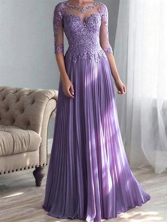 PerlrosaBrautmutterkleider A-Linie- Abendkleider für Hochzeit Chiffon Schweinchen Rosa 1/2 Ärmel Hochzeit mit Bateau-Kragen bodenlang und Reißverschluss