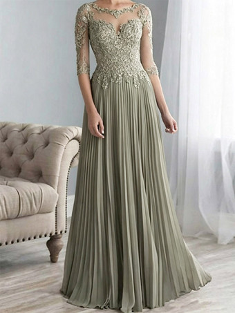 Aprikose Brautmutterkleider A-Linie- Abendkleider für Hochzeit Chiffon Schweinchen Rosa 1/2 Ärmel Hochzeit mit Bateau-Kragen bodenlang und Reißverschluss