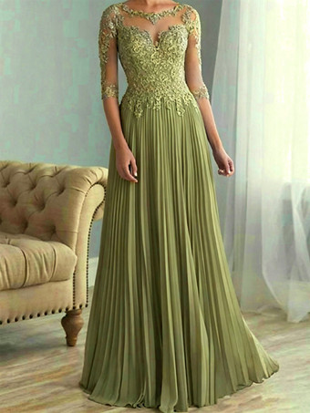 Salbeigrün      Brautmutterkleider A-Linie- Abendkleider für Hochzeit Chiffon Schweinchen Rosa 1/2 Ärmel Hochzeit mit Bateau-Kragen bodenlang und Reißverschluss