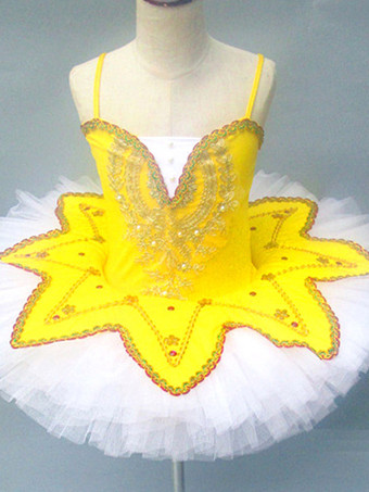 AmarilloTrajes de baile de ballet Borgoña Niña Niños Bailarina Encaje Lentejuelas Encaje Poliéster Vestido Conjunto Ropa de rendimiento