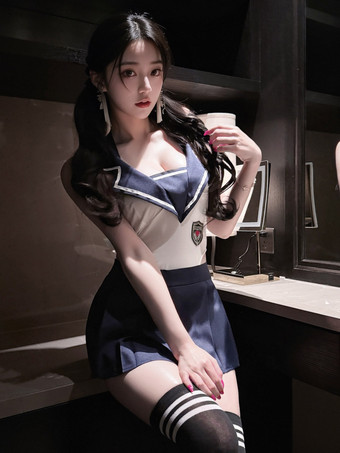 JK Matrosenuniform Rollenspiel-Outfit Rückenfreies Neckholder-Crop-Top Mini-Faltenrock Cosplay-Kostüm-Set