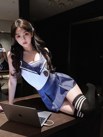 JK Matrosenuniform Rollenspiel-Outfit Rückenfreies Neckholder-Crop-Top Mini-Faltenrock Cosplay-Kostüm-Set