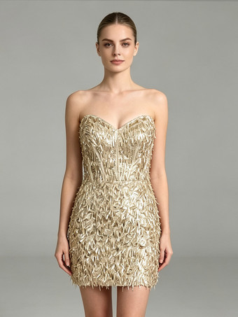 Hellgolden      Ballkleid für den Abschlussball Paillettenkleid mit Herzausschnitt