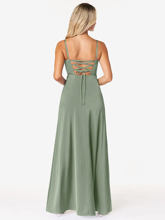 Bridesmaid Dresses Sheath Floor-Length Lace-up Satin Fabric Wedding Party Dress