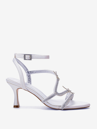 Weiße Brautschuhe offene Zehenpartie Strasssteine Schmetterlinge Riemchensandalen mit hohem Absatz
