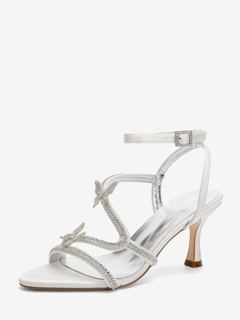 elfenbeinweißWeiße Brautschuhe offene Zehenpartie Strasssteine Schmetterlinge Riemchensandalen mit hohem Absatz