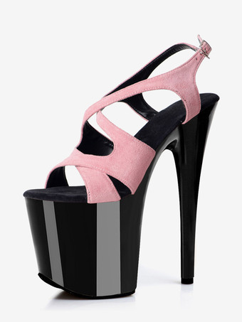 PU SchwarzSexy High Heel Sandalen Plateau offene Zehen Riemchenschuhe
