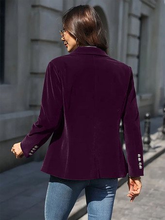 ラペル付きベルベットスリムブレザー、シングルボタン、長袖、ヴィンテージエレガントジャケット（女性用）