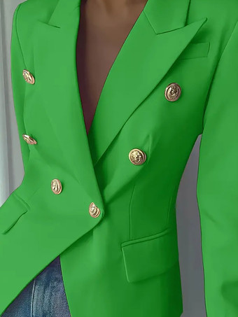 ラペル付きダブルブレストスリムブレザー長袖ゴールドボタンエレガントなオフィスジャケット（女性用）