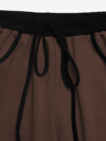 Damen-Jogginghose mit Seitenstreifen weitem Bein elastischem Bund Kordelzug lockerer Passform und Taschen