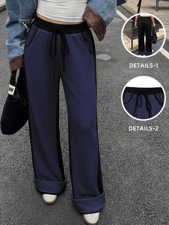 Königsblau Damen-Jogginghose mit Seitenstreifen weitem Bein elastischem Bund Kordelzug lockerer Passform und Taschen