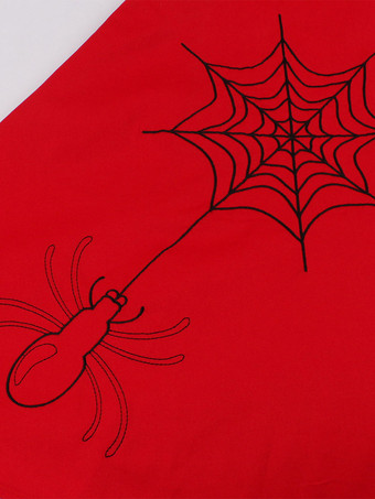 ヴィンテージドレス ゴシック スパイダーウェブ刺繍 ミディドレス レディース キャップスリーブ Vネック レースアップ Aライン スイングドレス レッド ブラック