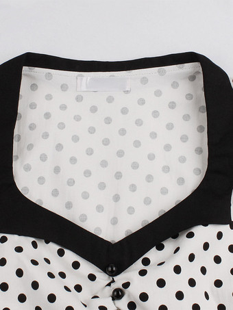 Abito midi vintage a pois patchwork da donna con risvolto maniche corte linea ad A giallo e nero