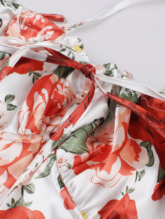 Vintage Maxikleid mit Blumenmuster für Damen eckiger Ausschnitt Puffärmel lange Ärmel Schnürung am Rücken A-Linie
