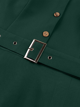 Vintage ärmelloses Kleid mit V-Ausschnitt Knopfleiste vorne verstellbarem Taillengürtel einfarbig Retro-Midikleid