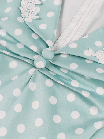 Vintage-Kleid mit Polka-Dots kurzen Ärmeln Spitzenkragen Ziergürtel und Retro-Midi-Schnitt
