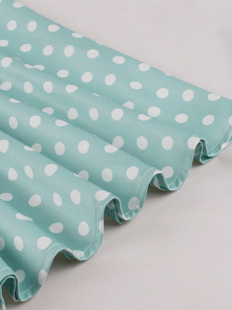 Vintage-Kleid mit Polka-Dots kurzen Ärmeln Spitzenkragen Ziergürtel und Retro-Midi-Schnitt