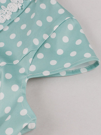 Vintage-Kleid mit Polka-Dots kurzen Ärmeln Spitzenkragen Ziergürtel und Retro-Midi-Schnitt