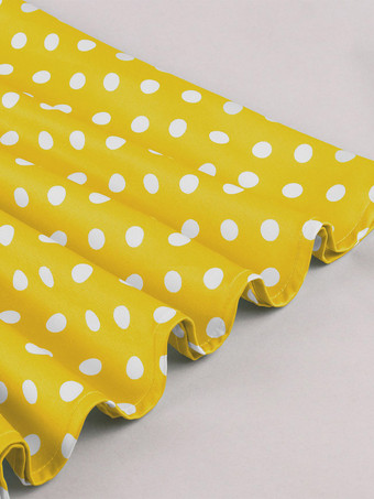 Vintage-Kleid mit Polka-Dots kurzen Ärmeln Spitzenkragen Ziergürtel und Retro-Midi-Schnitt