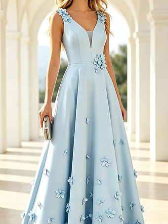 Brautmutterkleid ärmellos A-Linie Blumenmuster bodenlang Hochzeitsgastkleider