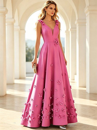 RosarotBrautmutterkleid ärmellos A-Linie Blumenmuster bodenlang Hochzeitsgastkleider