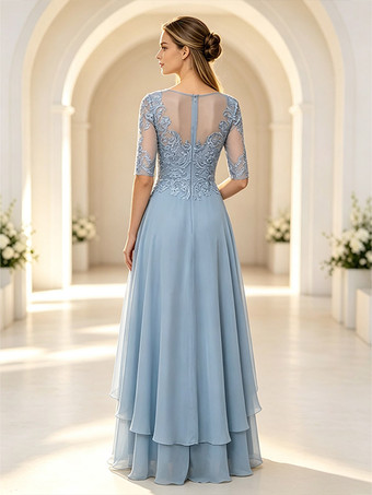ブライダルマザードレス ジュエルネック ハーフスリーブ Aライン レース アンクル丈 ウェディングゲストドレス