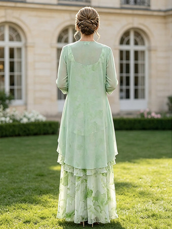 Zweiteiliges Partykleid für die Mutter der Braut mit Rundhalsausschnitt und langen Ärmeln Gästekleid für die Hochzeit
