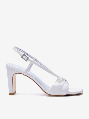 Elfenbeinfarbene Brautschuhe aus Satin mit offener Zehenpartie Riemchen und Blockabsatz