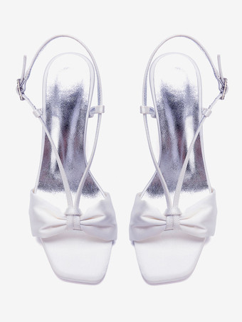 Elfenbeinfarbene Brautschuhe aus Satin mit offener Zehenpartie Riemchen und Blockabsatz