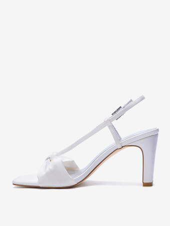 Elfenbeinfarbene Brautschuhe aus Satin mit offener Zehenpartie Riemchen und Blockabsatz