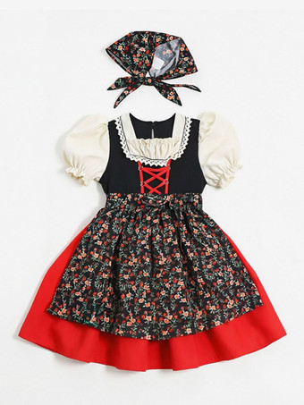 ブラック 初聖体拝領ドレス 女の子用ディアンドルコスチュームドレス 女の子用ロリータプリンセスドレス ショートパフスリーブスカート