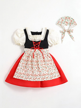 ライト アプリコット初聖体拝領ドレス 女の子用ディアンドルコスチュームドレス 女の子用ロリータプリンセスドレス ショートパフスリーブスカート