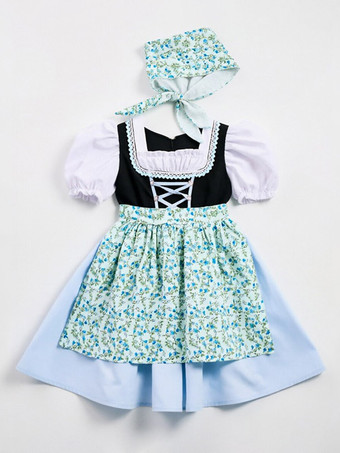 ライトスカイブルー初聖体拝領ドレス 女の子用ディアンドルコスチュームドレス 女の子用ロリータプリンセスドレス ショートパフスリーブスカート
