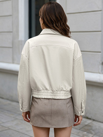 Damen-Kurzjacke mit Reverskragen lockerer Passform überschnittenen Schultern elastischem Saum und Reißverschluss