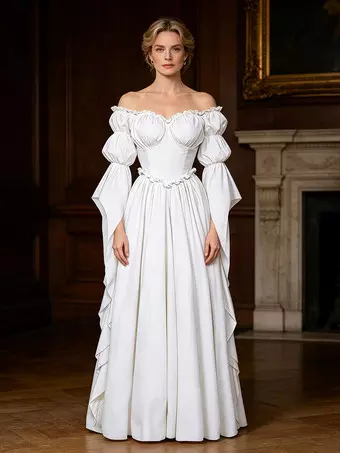 formal renaissance dress Girls Medieval Princess Maxi Puff Sleeve Off Shoulder Vintage Victorian Style historical renaissance dress